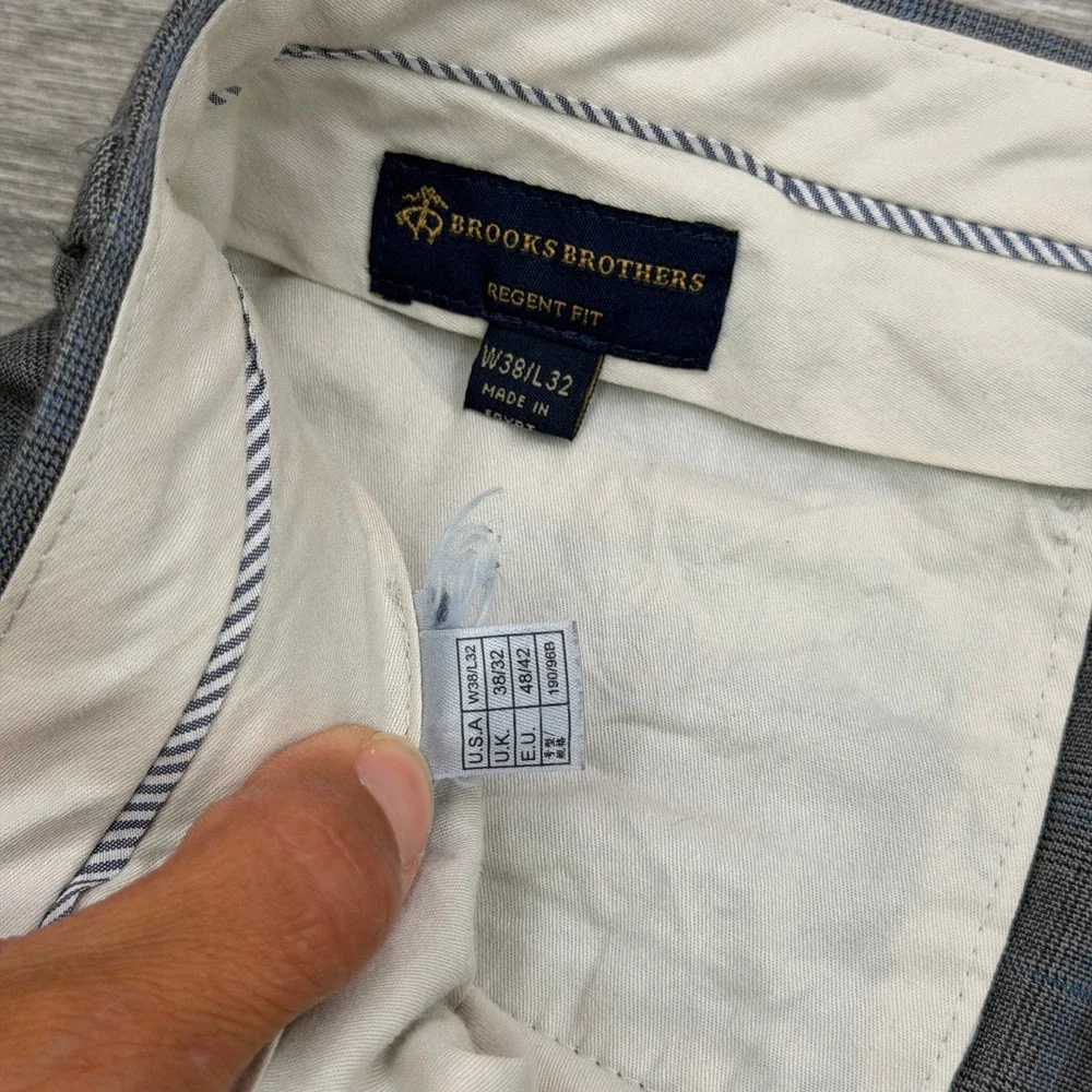 Brooks Brothers Dress Pants Mens 38x32 Gray Blue Windowpane Plaid Regent Slacks